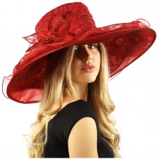 Romantic Lace Flower Overlay Kentucky Derby Floppy Wide Brim 7" Dress Hat  eb-98559826